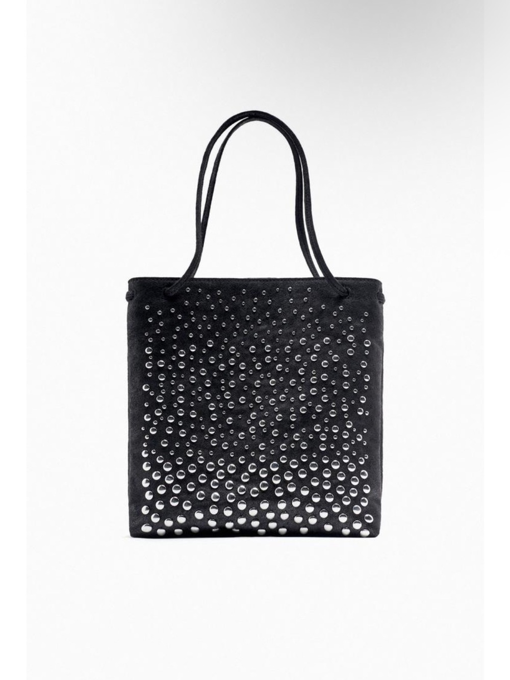 Zara Studded faux suede Black Tote/shoppers Bag with magnetic closure.NWOT